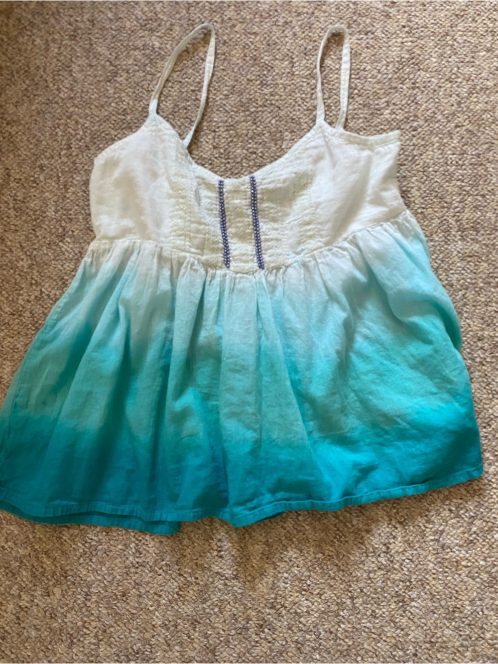 Y2K/ 2010’s White to Teal Ombre Spaghetti Strap Tank Top